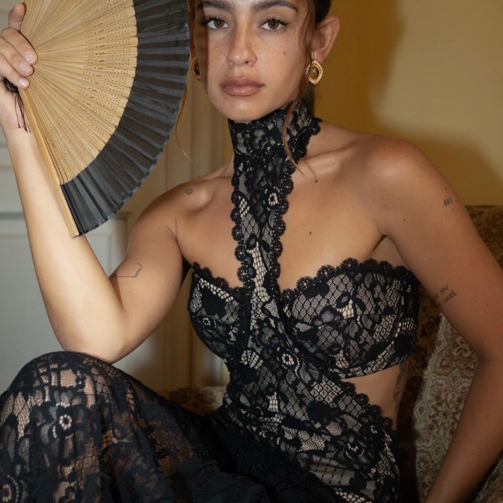 12th Tribe  Princesa Black Lace Drop Waist Maxi